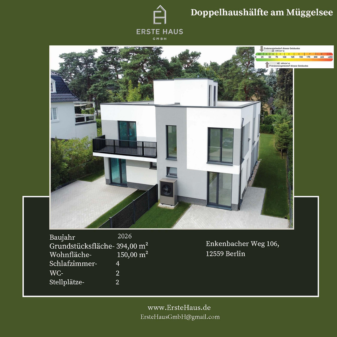 Doppelhaushälfte 150 m², 4 SZ, A+, Dachterrasse – provisionsfrei – Enkenbacher Weg 106, 12559 Berlin(Müggelheim) – Vorschaubild 2
