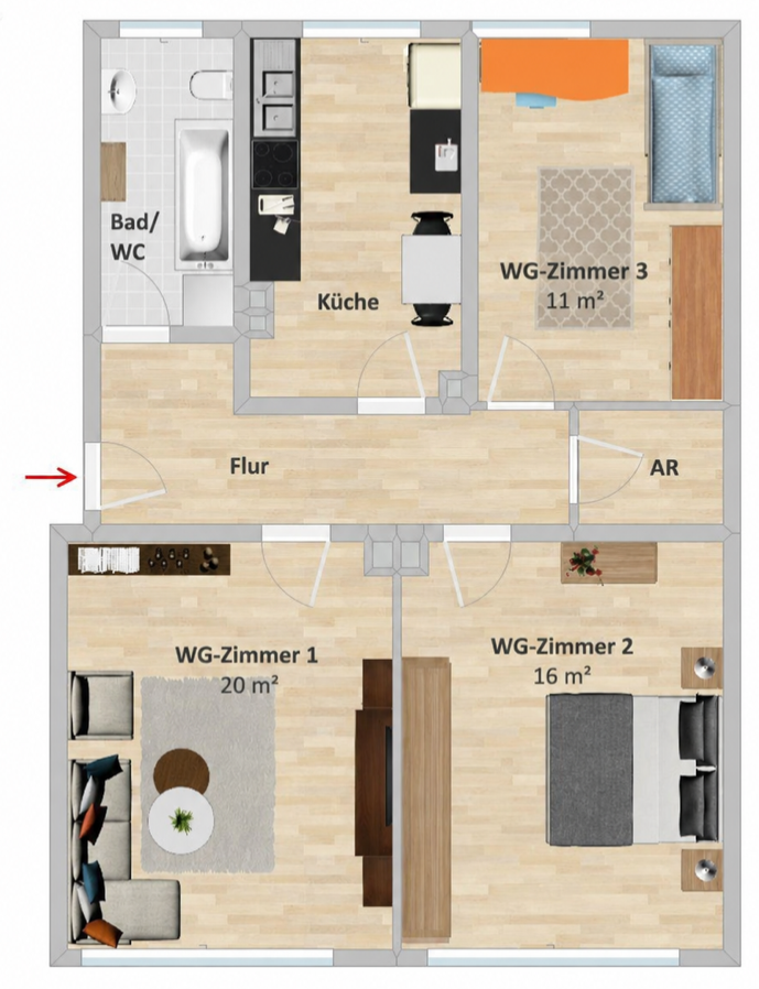 Schöne teilmöblierte 3-Zimmer-Wohnung in der Pirkheimer Straße in Nürnberg zu vermieten – Pirkheimerstraße 133, 90409 Nürnberg(Maxfeld) – Vorschaubild 9