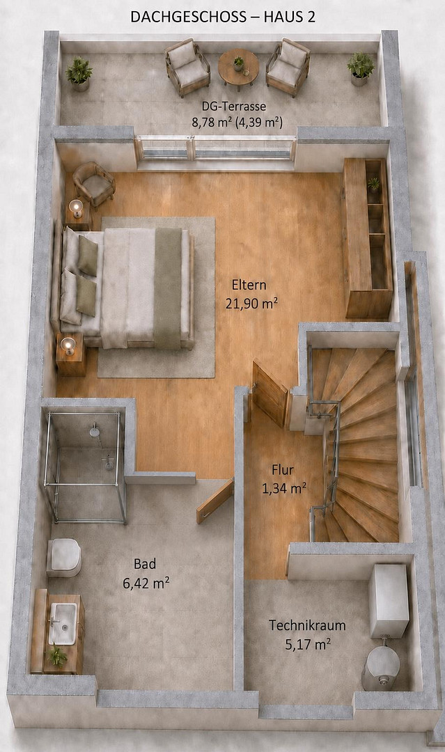 Neubau-Reihenhaus in Nauheim: 143 m², 5 Zimmer, Wärmepumpe, Erstbezug 2027 — provisionsfrei – Tannenstraße 23a, 64569 Nauheim – Vorschaubild 4