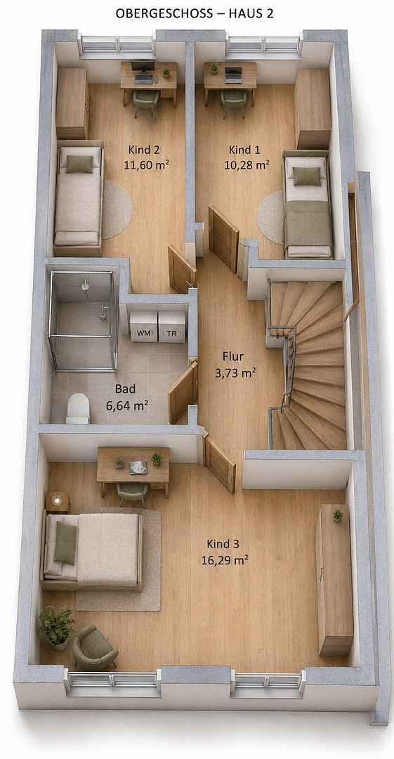 Neubau-Reihenhaus in Nauheim: 143 m², 5 Zimmer, Wärmepumpe, Erstbezug 2027 — provisionsfrei – Tannenstraße 23a, 64569 Nauheim – Vorschaubild 3