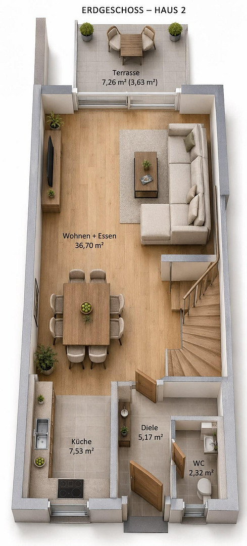 Neubau-Reihenhaus in Nauheim: 143 m², 5 Zimmer, Wärmepumpe, Erstbezug 2027 — provisionsfrei – Tannenstraße 23a, 64569 Nauheim – Vorschaubild 2