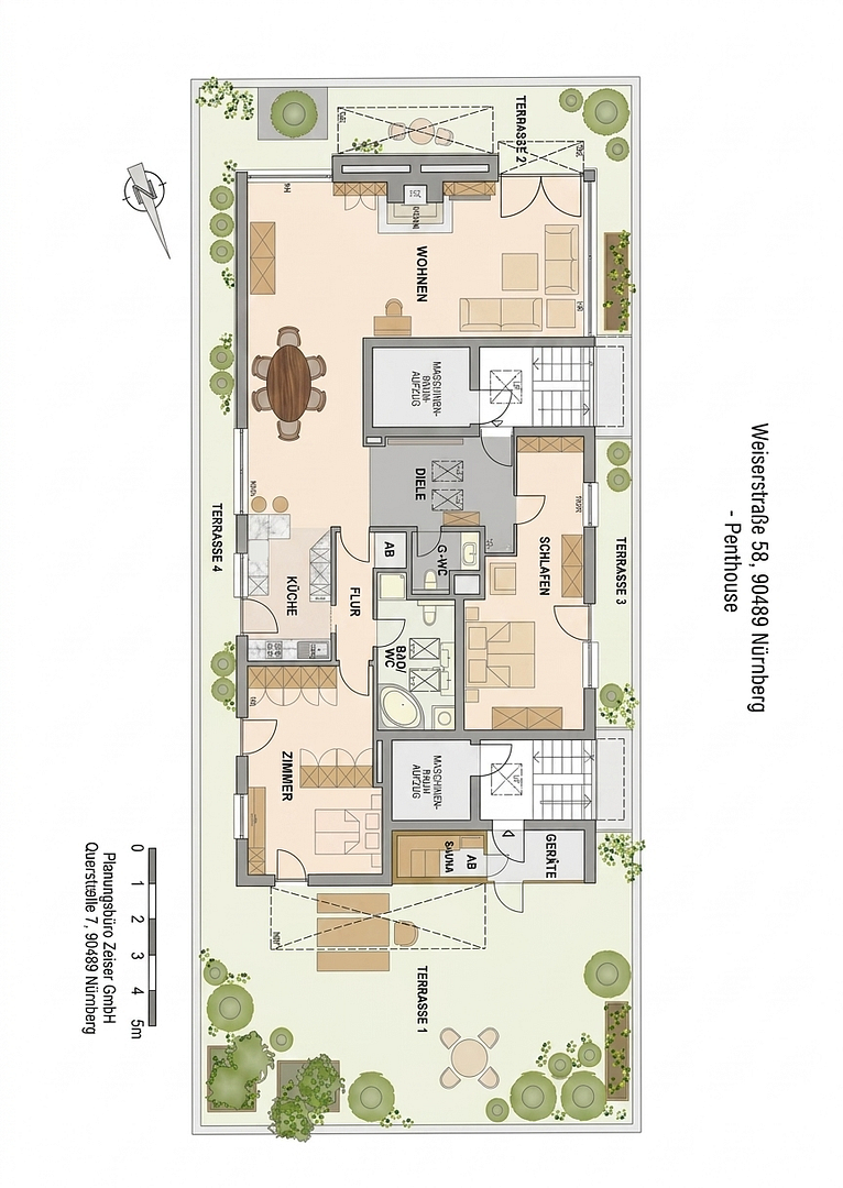 Einzigartige möblierte Penthouse Wohnung mit 147m2 Terrasse, Sauna, offener Kamin – Welserstrasse 58, 90489 Nürnberg(Schoppershof) – Vorschaubild 10