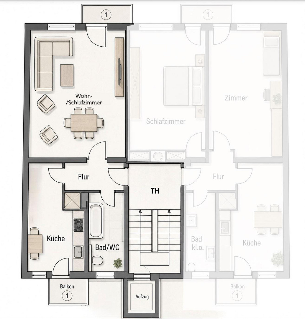 1,5-Zimmer-Wohnung | Erstbezug nach Sanierung | 2 Balkone |  Tageslichtbad | hochwertige Einbauküche – Augartenstraße 44, 68165 Mannheim – Vorschaubild 7