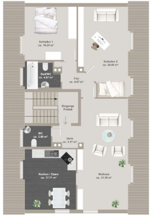 Renovierte 3-Zimmer-Dachgeschosswohnung (WG geeignet) – Einhornalle 41, 81377 München(Sendling-Westpark) – Vorschaubild 16