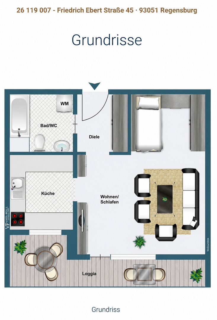 Frisch renovierte 1-Zimmer-Wohnung mit großem Südbalkon, EBK, Stellplatz u. Aufzug – Friedrich-Ebert-Straße 45, 93051 Regensburg(Großprüf.-Dechbetten-Königswiesen) – Vorschaubild 7
