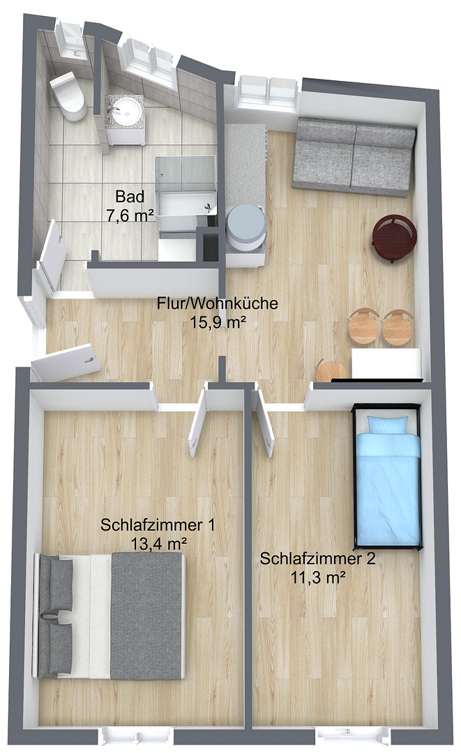 Provisionsfrei: 6 % Rendite – frisch sanierte 3-Zimmer-WG in Nürnberg – sofort vermietbar – Wilhelmstr. 16, 90439 Nürnberg(St. Leonhard) – Vorschaubild 11