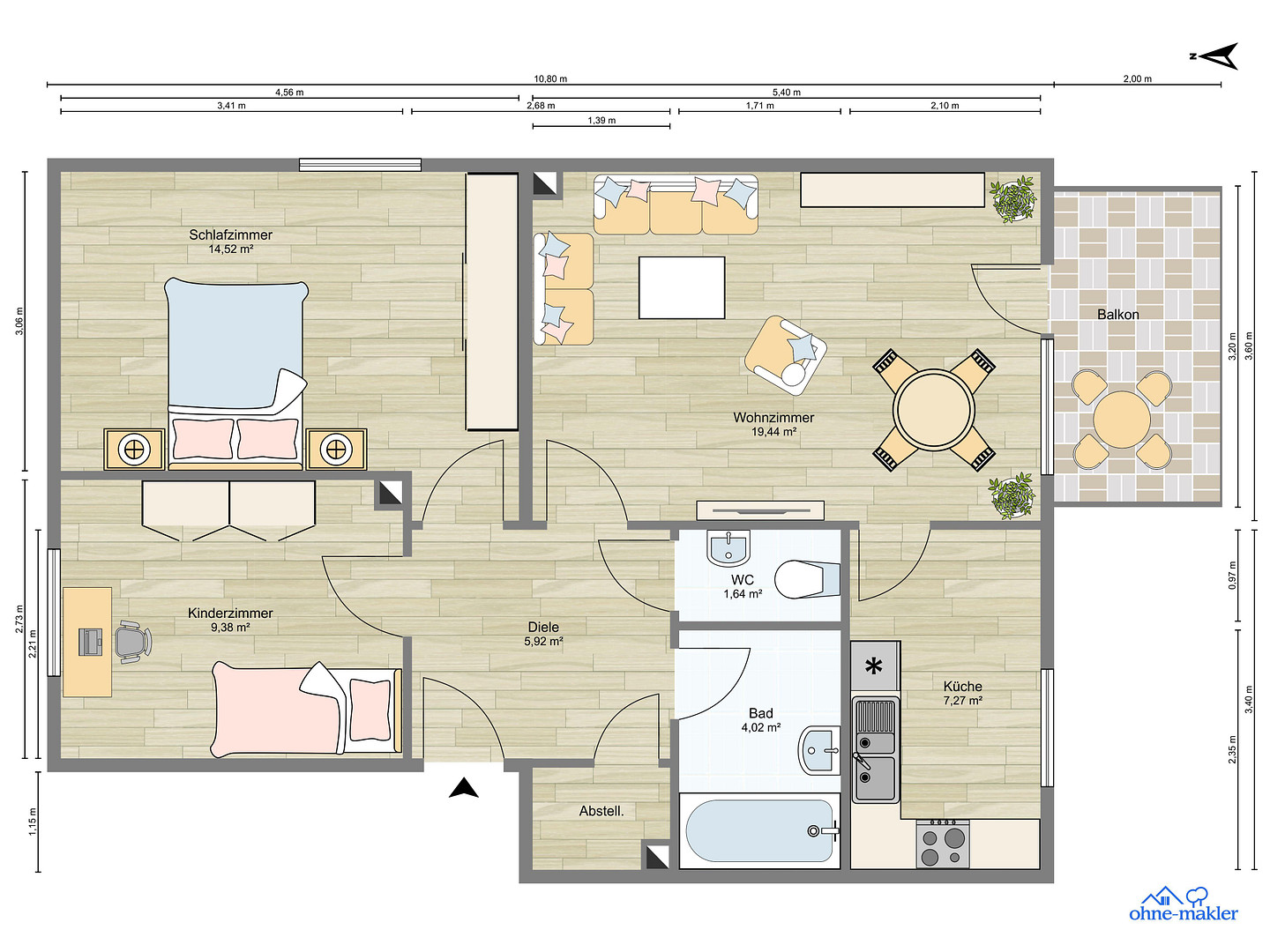 Provisionsfreie helle 3-Zimmer Wohnung mit Balkon – Pirolstr. 3b, 86179 Augsburg(Haunstetten) – Vorschaubild 10