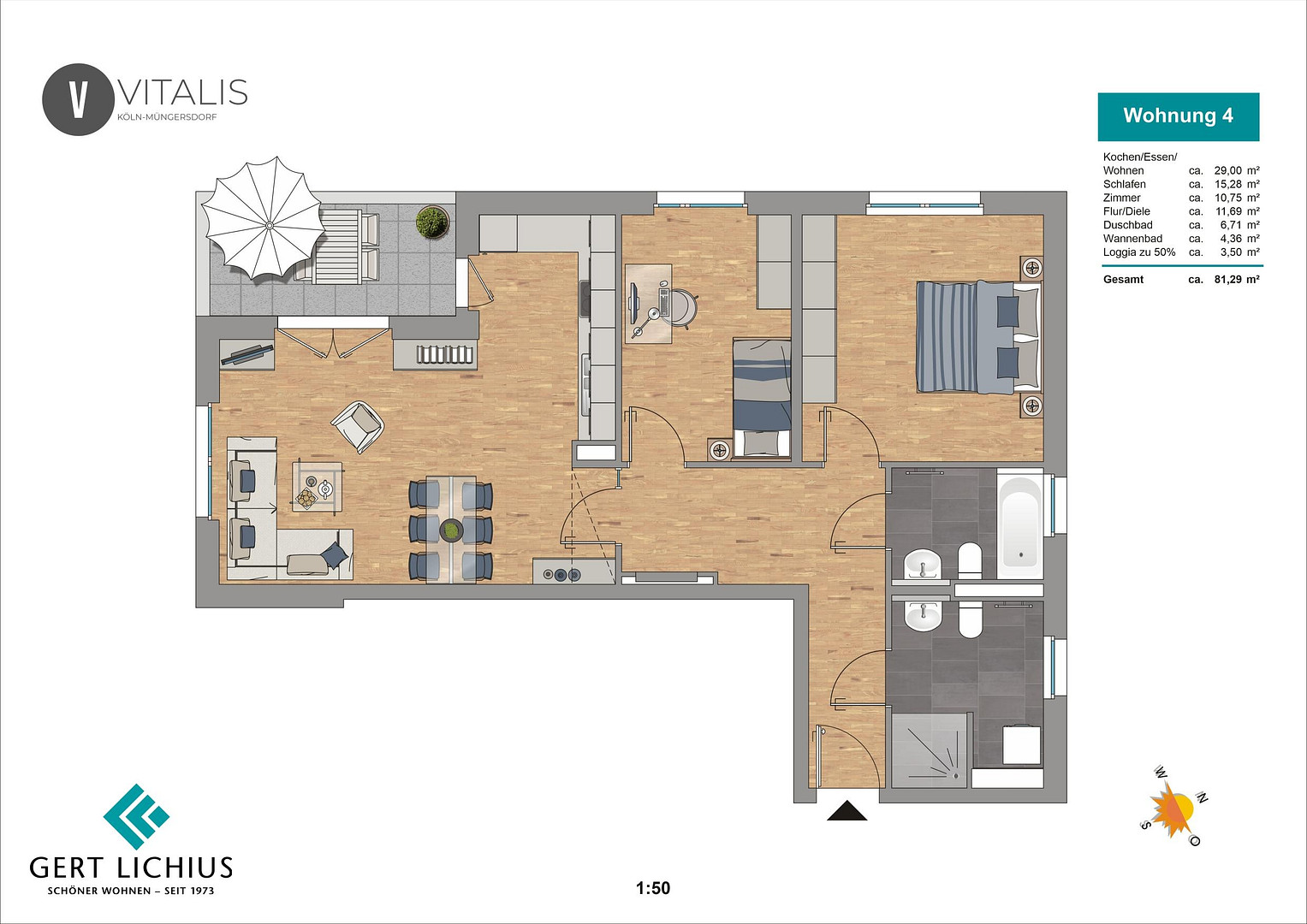 Raum zum Leben: Neubau 3-Zimmer-Wohnung mit 2 Tageslicht-Bäder in Köln Müngersdorf – Vitalisstraße 361a, 50933 Köln(Müngersdorf) – Vorschaubild 5