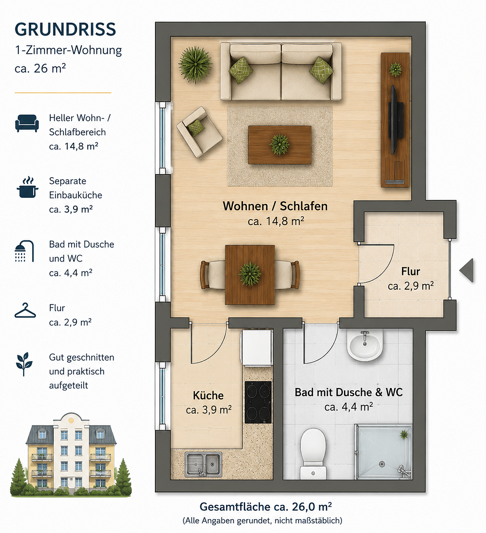 Lichtdurchflutete 1-Zimmer-Wohnung mit moderner Einbauküche & TG-Stellplatz – Klingerstr. 51, 9117 Chemnitz(Siegmar) – Vorschaubild 10