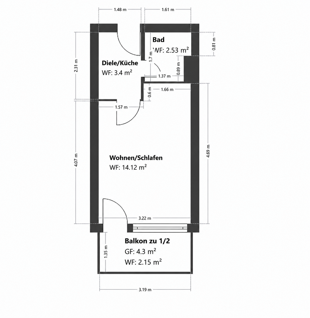Kernsaniertes 1-Zimmer-Apartment in Schwabing mit Südbalkon & TG – provisionsfrei – Ungererstraße 108, 80805 München(Schwabing) – Vorschaubild 7