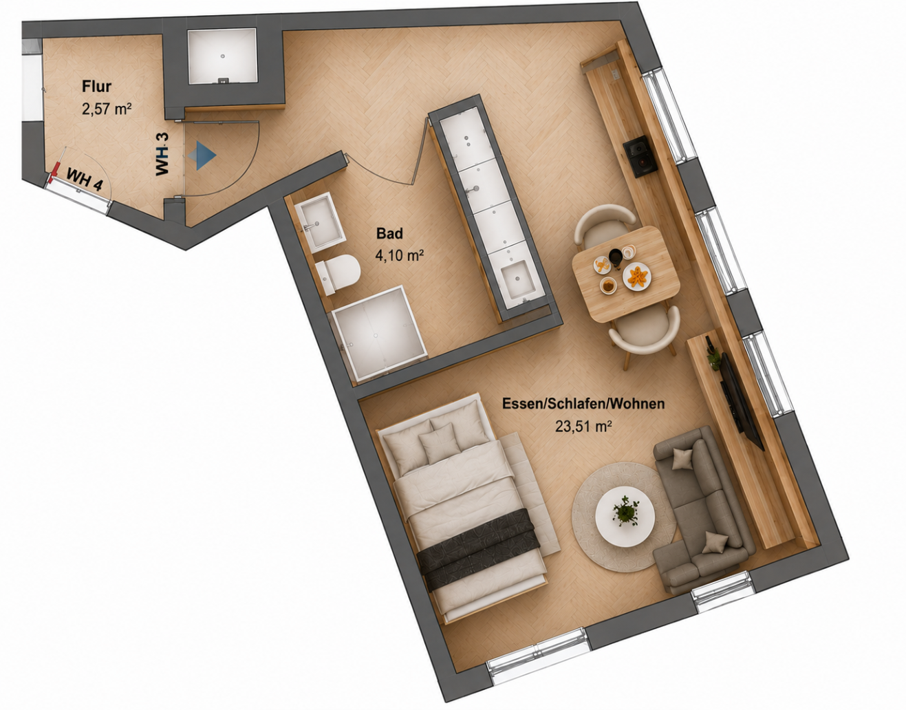 Möbliertes 1-Zimmer-Apartment in Stuttgart-Hedelfingen – frisch renoviert & clever geschnitten – Gärtnerstraße 16, 70329 Stuttgart(Hedelfingen) – Vorschaubild 5