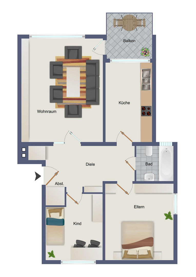 Sanierte 3,5 Zimmer Wohnung mit Balkon in Oberhausen, Garage auf Wunsch – 46049 Oberhausen(Alt-Oberhausen) – Vorschaubild 7