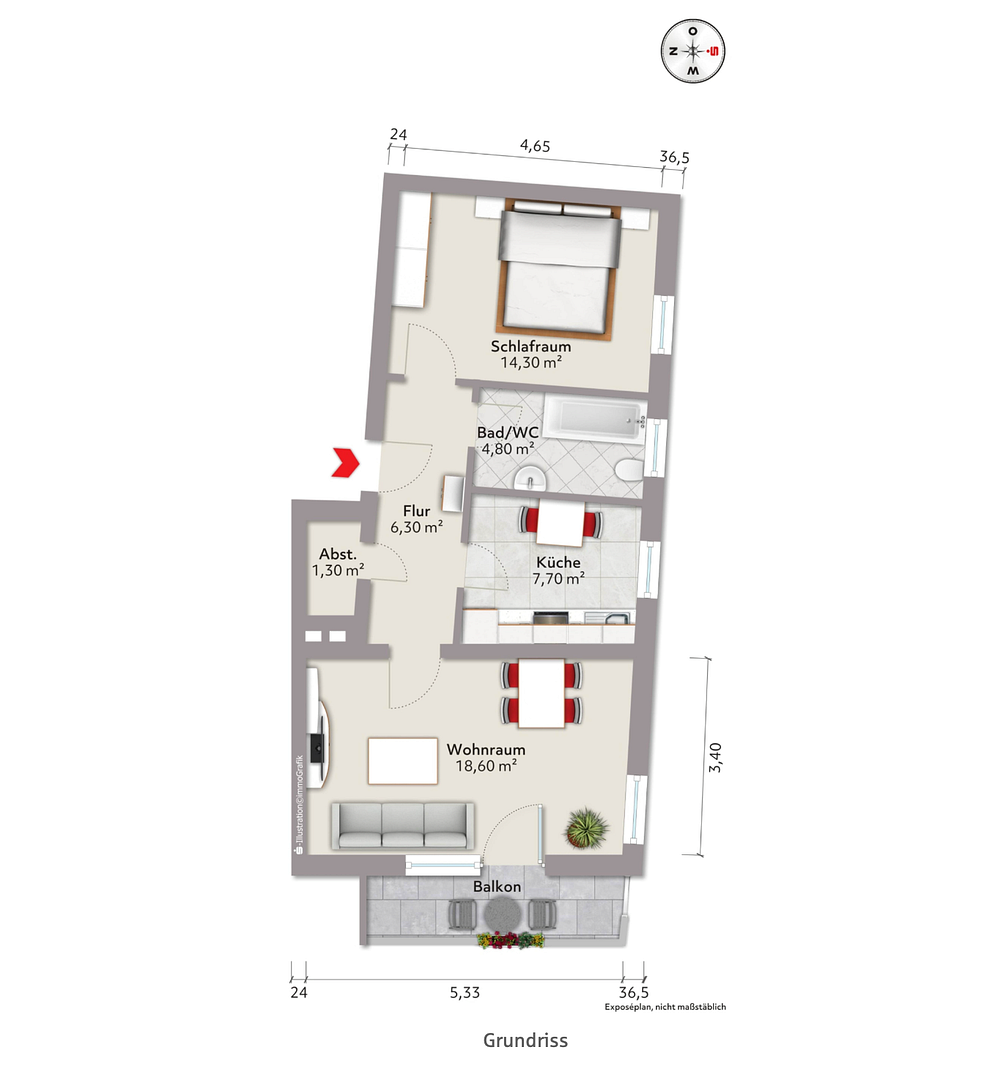 Frei & mit Potenzial: 2-Zimmer-Wohnung mit Südwest-Balkon und 1 Garage in Augsburg-Oberhausen – Schuhmannstrasse 20, 86154 Augsburg(Oberhausen) – Vorschaubild 6