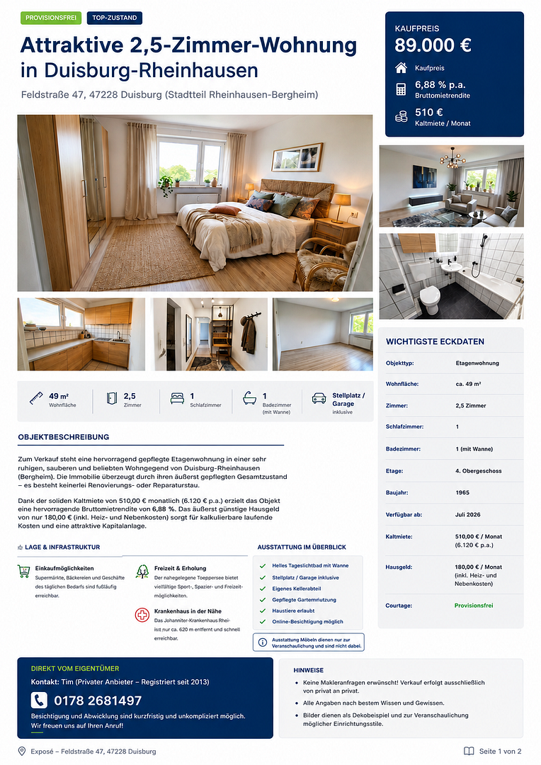 Provisionsfrei Attraktive Wohnung in Du-Bergheim – Feldstr. 47, 47228 Duisburg(Bergheim) – Vorschaubild 18