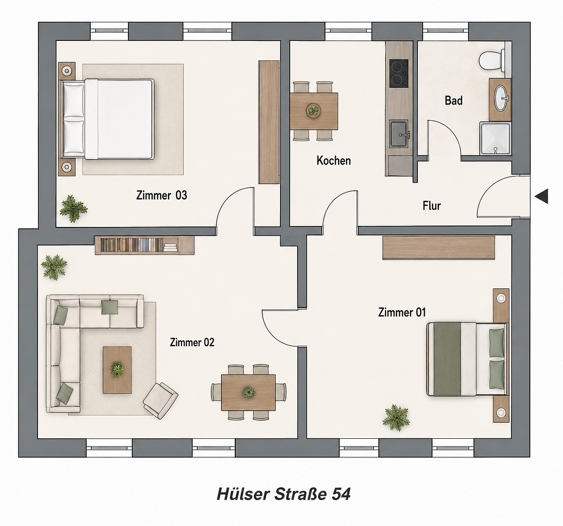 Schicke 3-Zimmer-Wohnung in Krefeld Inrath-Kliedbruch – Hülser Straße 54, 47803 Krefeld(Inrath/Kliedbruch) – Vorschaubild 11