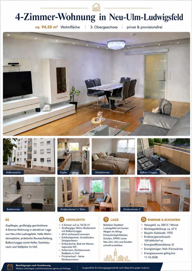 Provisionsfrei: Großzügige 4-Zimmer-Wohnung mit Balkon & Stellplatz in Neu-Ulm-Ludwigsfeld – 89231 Neu-Ulm(Ludwigsfeld) – Vorschaubild 15