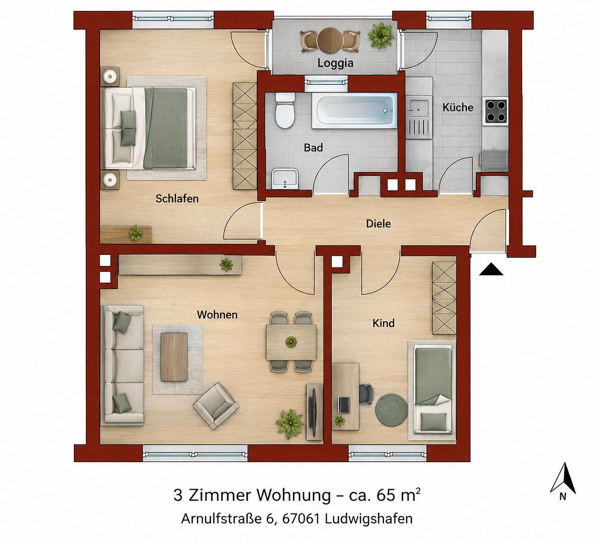 3-Zimmer-Wohnung mit Loggia in ruhiger Lage von Ludwigshafen – 67061 Ludwigshafen(Mitte) – Vorschaubild 15
