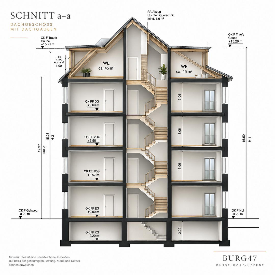 Genehmigter DG-Rohling in Düsseldorf-Heerdt – zwei Mal ca. 47 m² – jeweils nur 59.000 € – 40549 Düsseldorf(Heerdt) – Vorschaubild 2