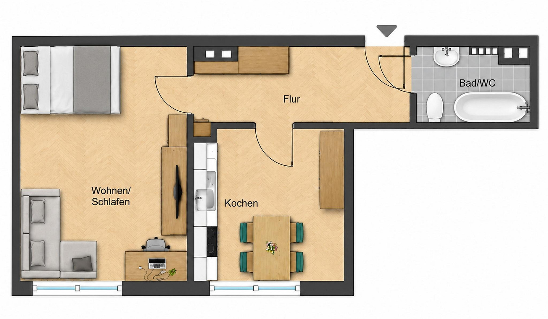 Provisionsfrei: Möblierte 1-Zimmer-Wohnung in zentraler Würzburger Innenstadtlage – 97070 Würzburg(Altstadt) – Vorschaubild 9