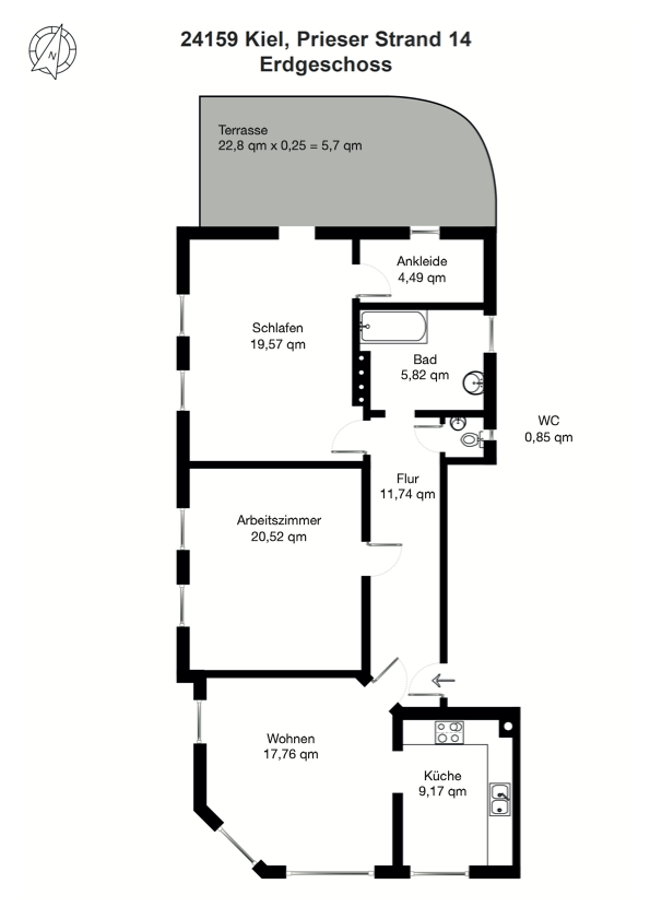 Schöne 3 Zimmer Altbauwohnung mit Terrasse – 24159 Kiel-Friedrichsort(Friedrichsort) – Vorschaubild 12