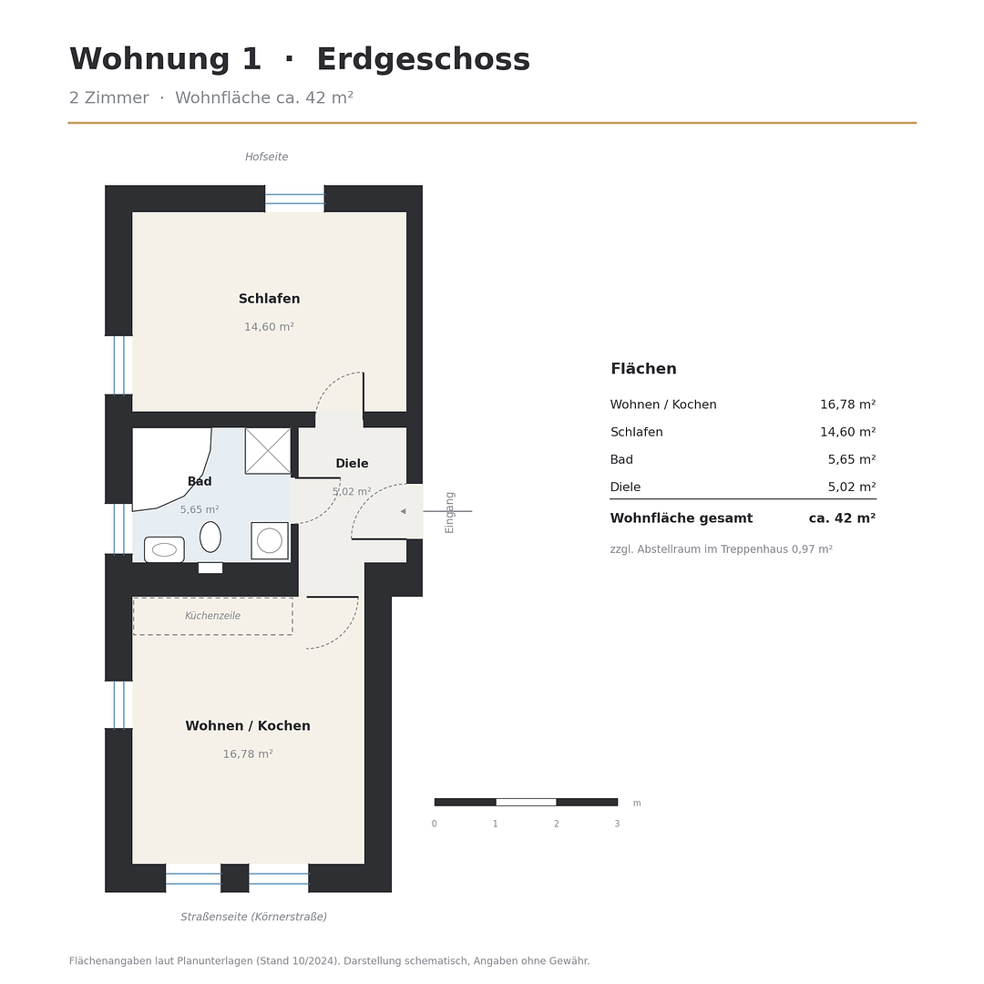 Helle 2-Zimmer-Altbauwohnung mit modernem Bad – Wanne & Dusche – 1705 Freital – Vorschaubild 8