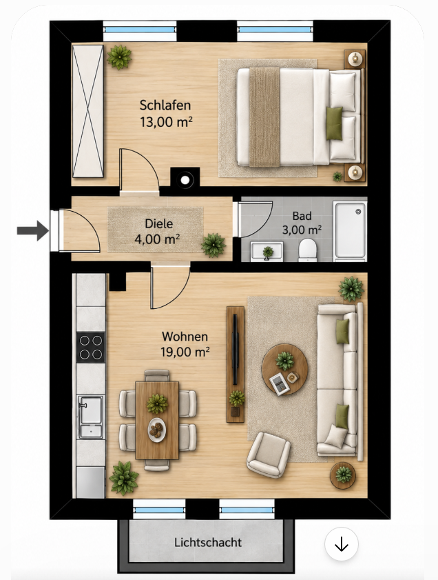 Frisch renovierte 2-Zimmer-Wohnung, 39 m², Stuttgart-Feuerbach – hell & top angebunden – 70469 Stuttgart(Feuerbach) – Vorschaubild 7