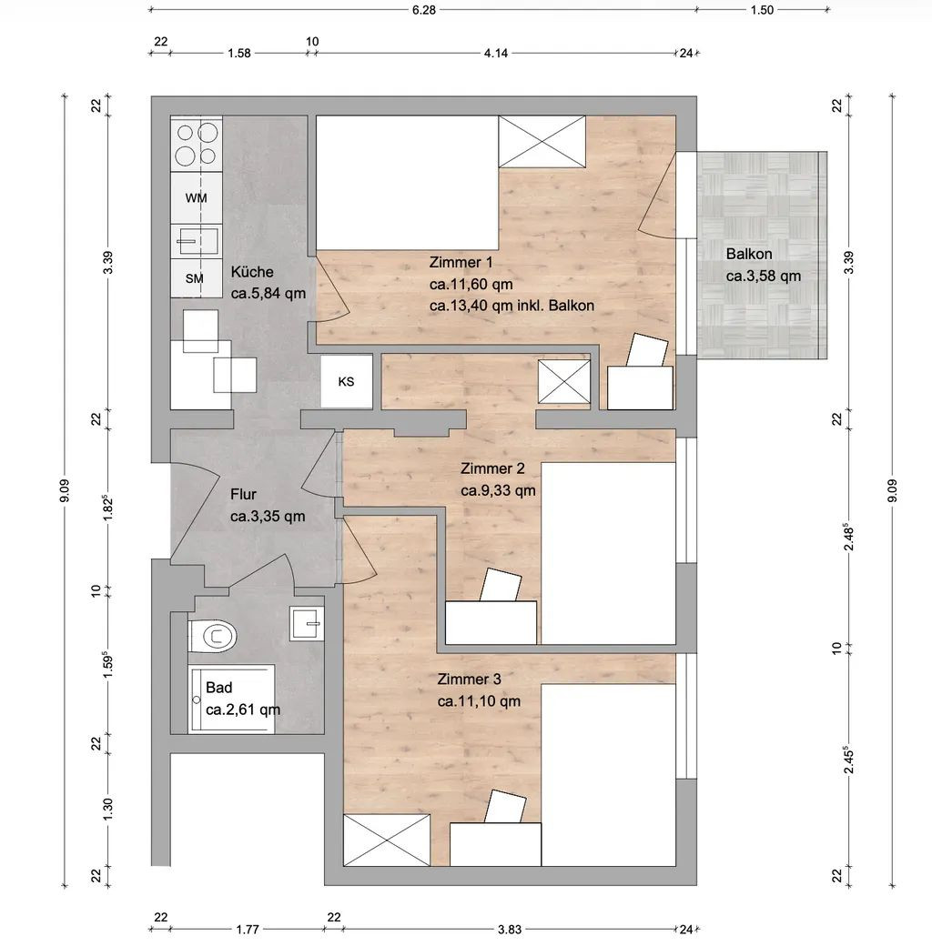Helles möbliertes Zimmer mit Balkon in Erlangen (nähe FAU) – Dompfaffstraße 144, 91056 Erlangen(Alterlangen) – Vorschaubild 5