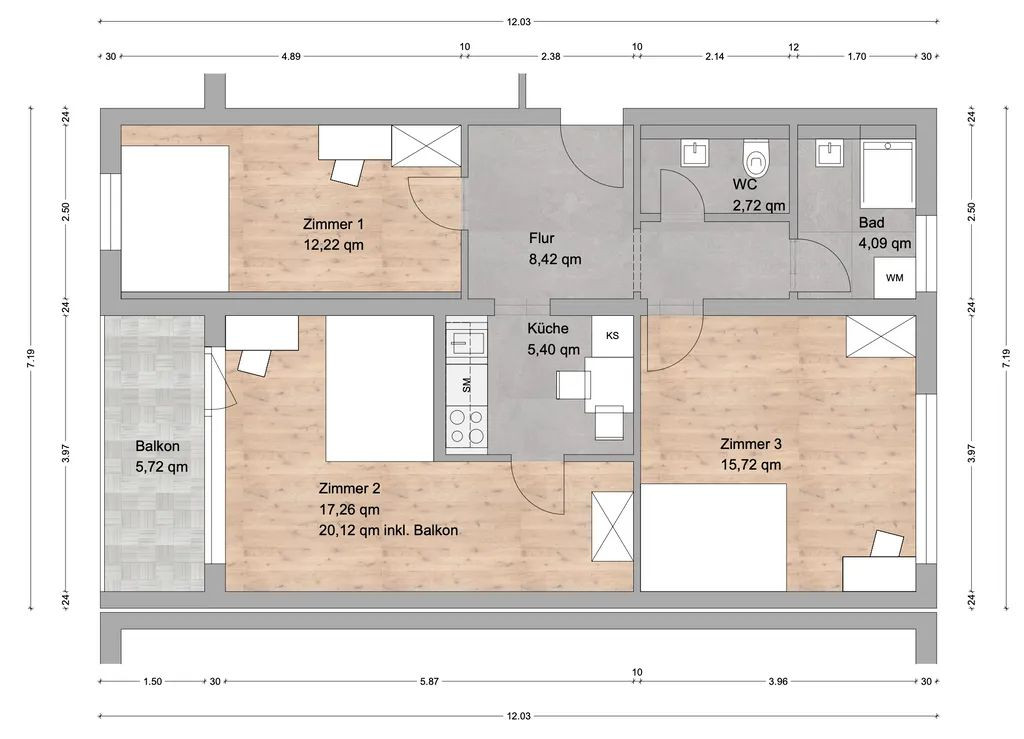 Möbliertes stylisches 20 m² Zimmer mit Balkon in guter Lage – Sybelstraße 6, 90461 Nürnberg(St. Peter) – Vorschaubild 8