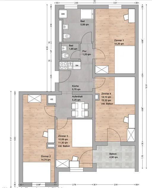 Modernes WG-Zimmer mit viel Licht/ Jaspersallee 27, München / 3.OG / WE47 / Zi.1 – Jaspersallee 27, 81245 München(Obermenzing) – Vorschaubild 3
