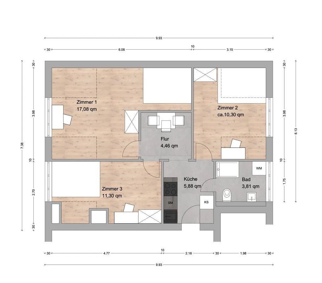 WG-Zimmer in attraktiver Stadtlage - Lenaustraße 8, München / 5.OG / Zi.3 – Lenaustraße 8, 81373 München(Sendling-Westpark) – Vorschaubild 2