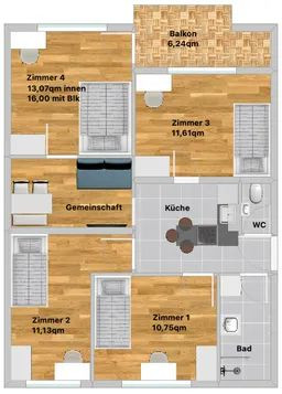 Geräumiges Zimmer in harmonischer WG  / Solothurnerstraße 28 / EG / WE17 / Zi.2 – Solothurner Straße 28, 81475 München(Fürstenried) – Vorschaubild 8