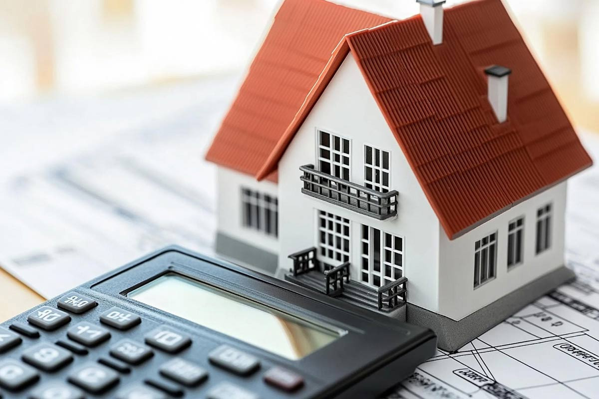 Symbolbild Immobilienertragssteuer senken: Haus mit Rechner und Geld